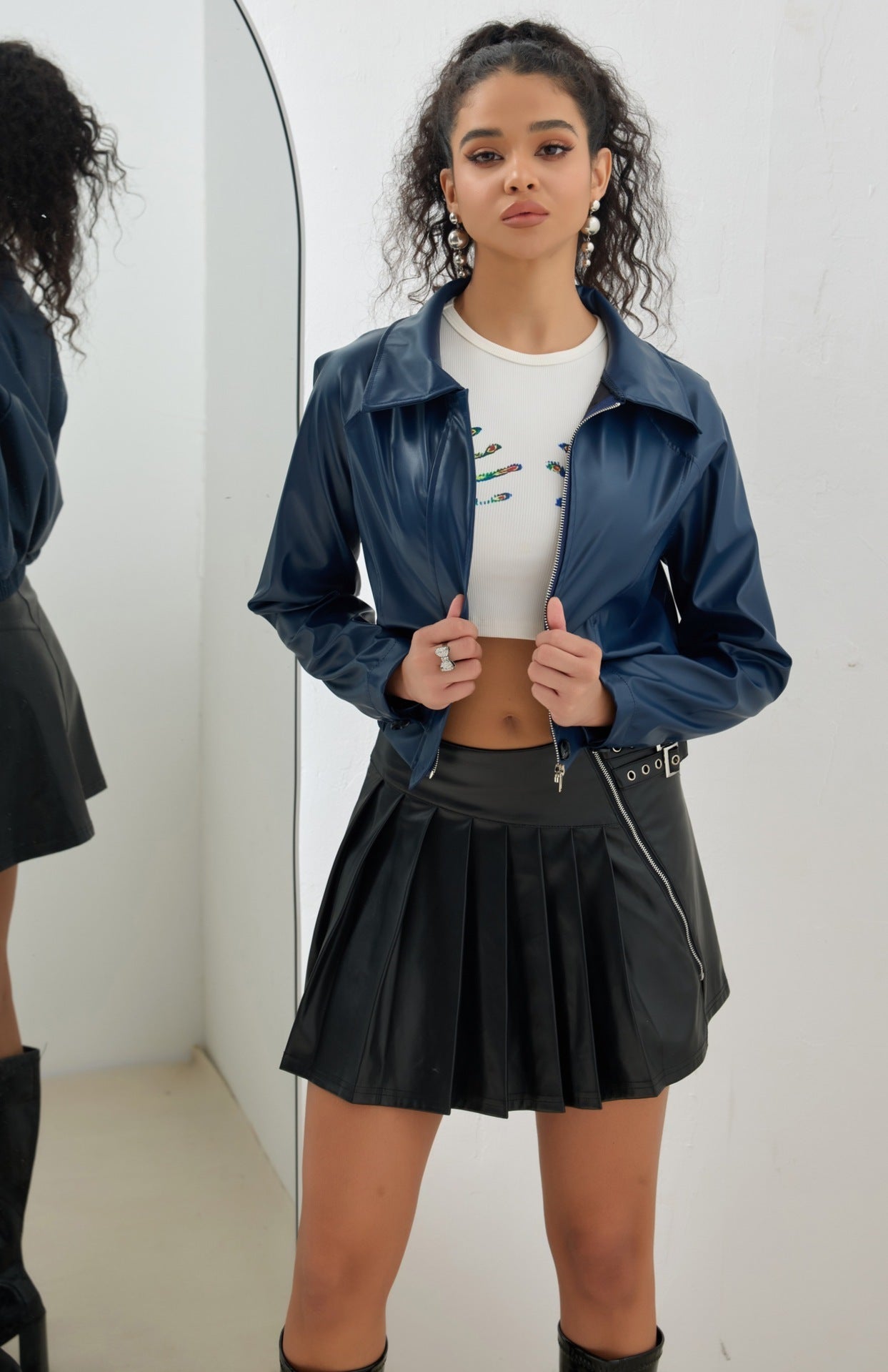 Veste courte en cuir Vintage Zipper American