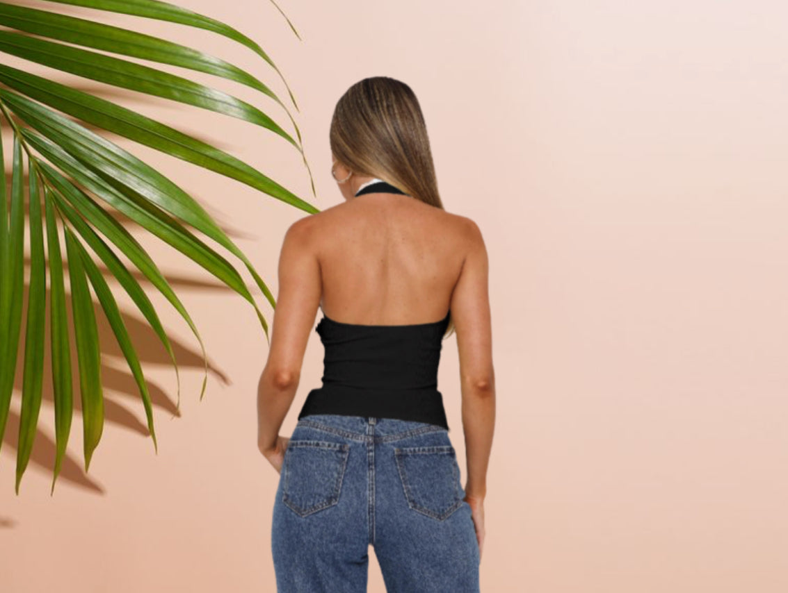 Short Pure Lace-up Bow Halterneck Vest Women